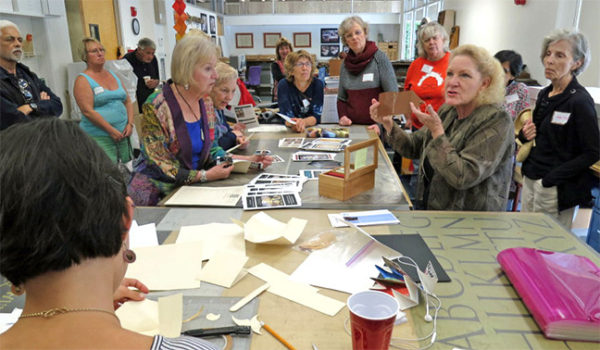 Kitty Maryatt speaks about the art of bookmaking on a visit to the Scripps College Press in April 2016.