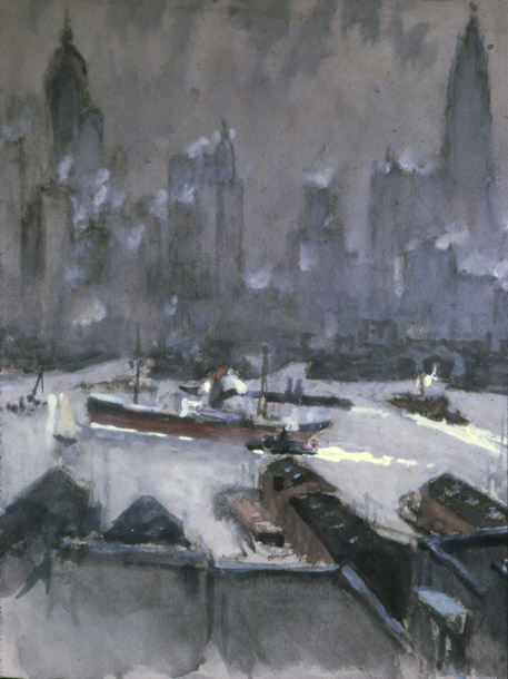Joseph Pennell: “New York Skyline”, c. 1920. Watercolor on Paper.