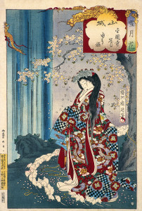 Yoshu Chikanobu, "Snow, Moon, Flowers: No. 30 Yamashiro, Flowers of Kinkaku-ji, Princess Yuki," 1884, woodblock print, ink on paper, 12 13/16 x 8 5/6 in., Gift of Dr. and Mrs. Ballard, Scripps College, Claremont, CA