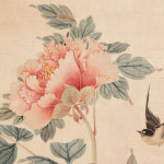 Signature of Jiang Tingxi, Peonies and Swallows (detail), 18th c., ink and colors on paper, 83.5 x 23.75 in., Munthe Collection, Scripps College