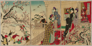 Chikanobu Toyohara, Enjoying Plum Blossoms in Snow, 1887