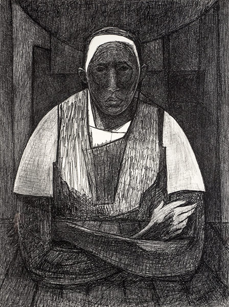 Samella Lewis, The House of Shango, c. 1992, woodcut, 24 x 18 in., Purchase, Scripps Collectors’ Circle, Scripps College 